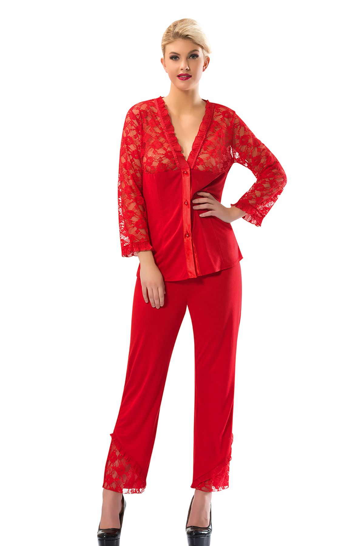 Kırmızı Penye Pijama Takımı - 1570