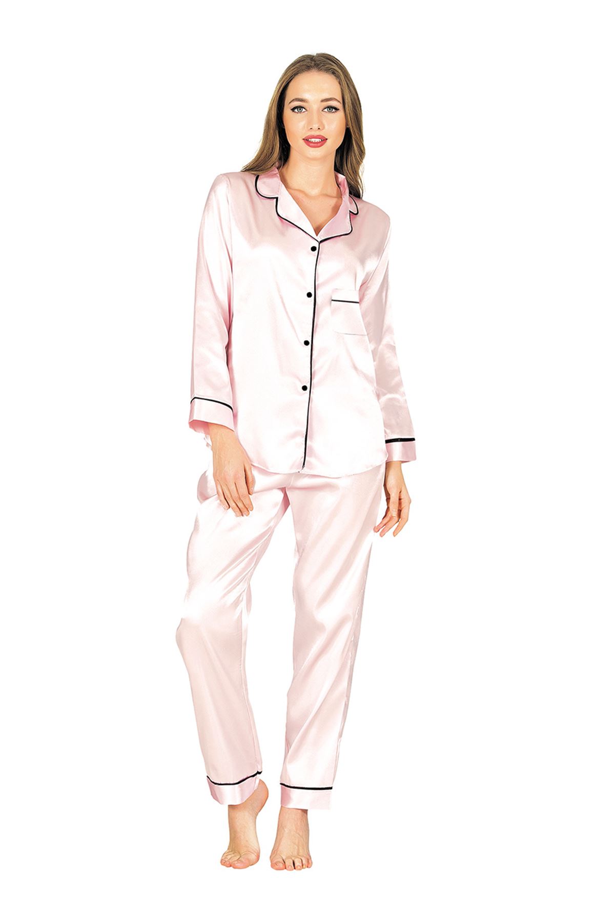 Pudra Saten Pijama Takımı - 1625