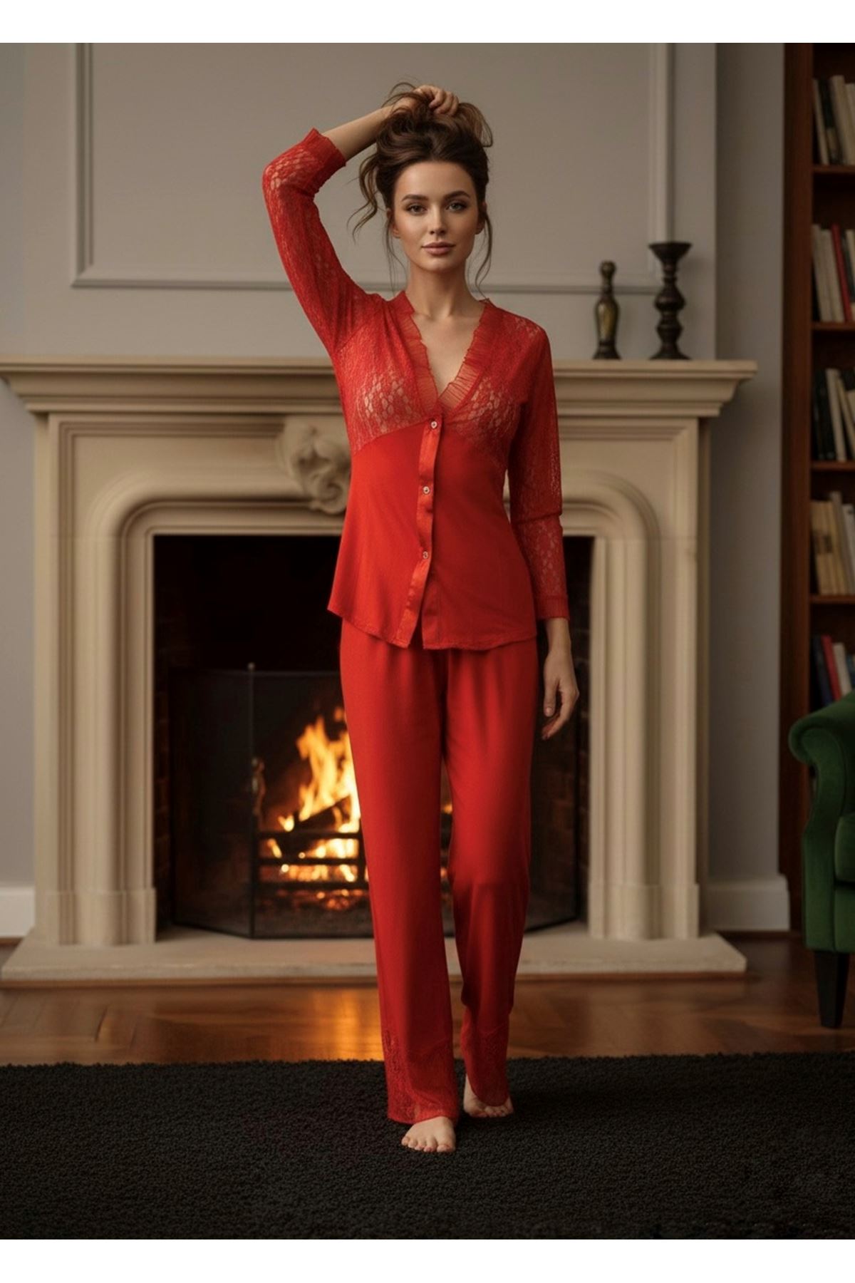Kırmızı Penye Pijama Takımı - 1570