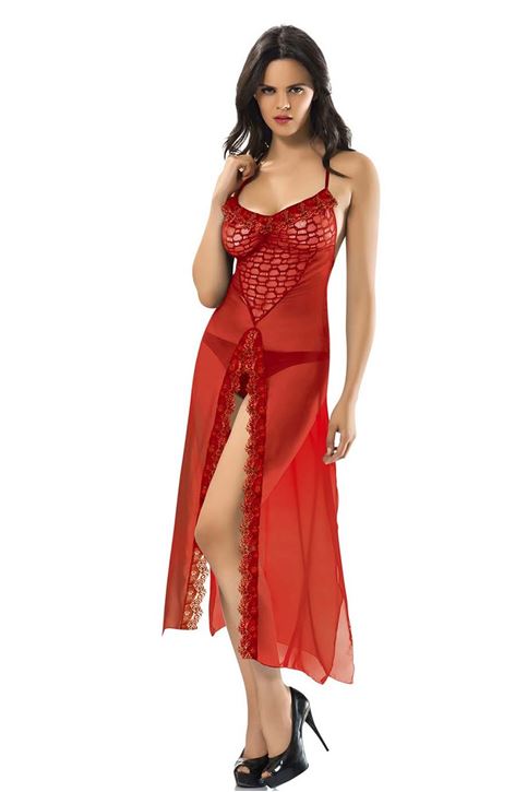 Kırmızı Şifon Gecelik - 222
