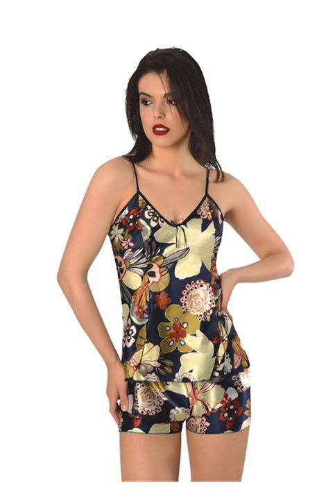 Çiçek Desenli Saten Babydoll Şortlu Takım - 295