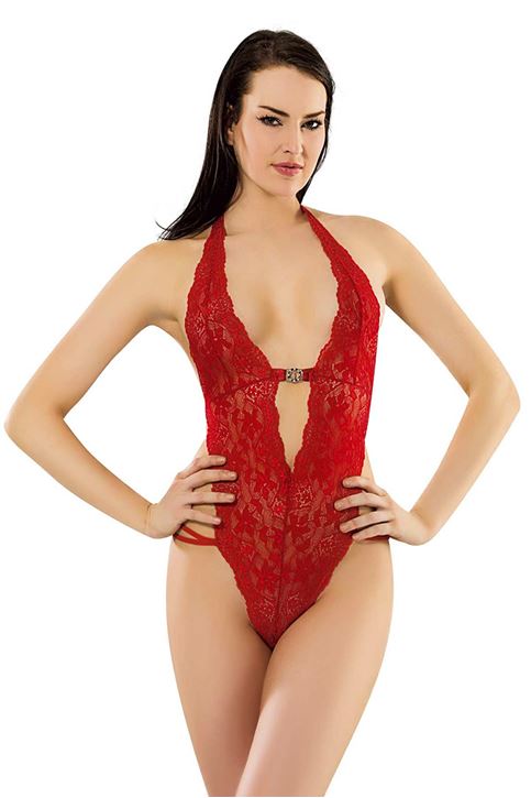 Kırmızı Dantelli Bodysuit - 965