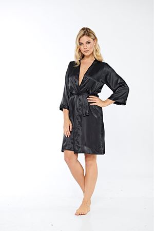 Siyah İpek Saten Sabahlık - 14000