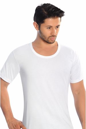  Beyaz Penye Bisiklet Yaka Erkek Fanila-SİSMEN08