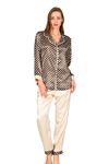 Ekru-Kahverengi Saten Pijama Takımı - 1624