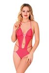 Fuşya Lcralı Tül Bodysuit - 934