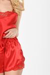 Kırmızı Saten Babydoll Şortlu Takım - 282