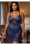 Lena Serisi Büyük Beden Lacivert Dantel Gecelik