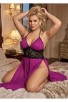 Orchid Series Plus Size Plum Double Slit Nightgown